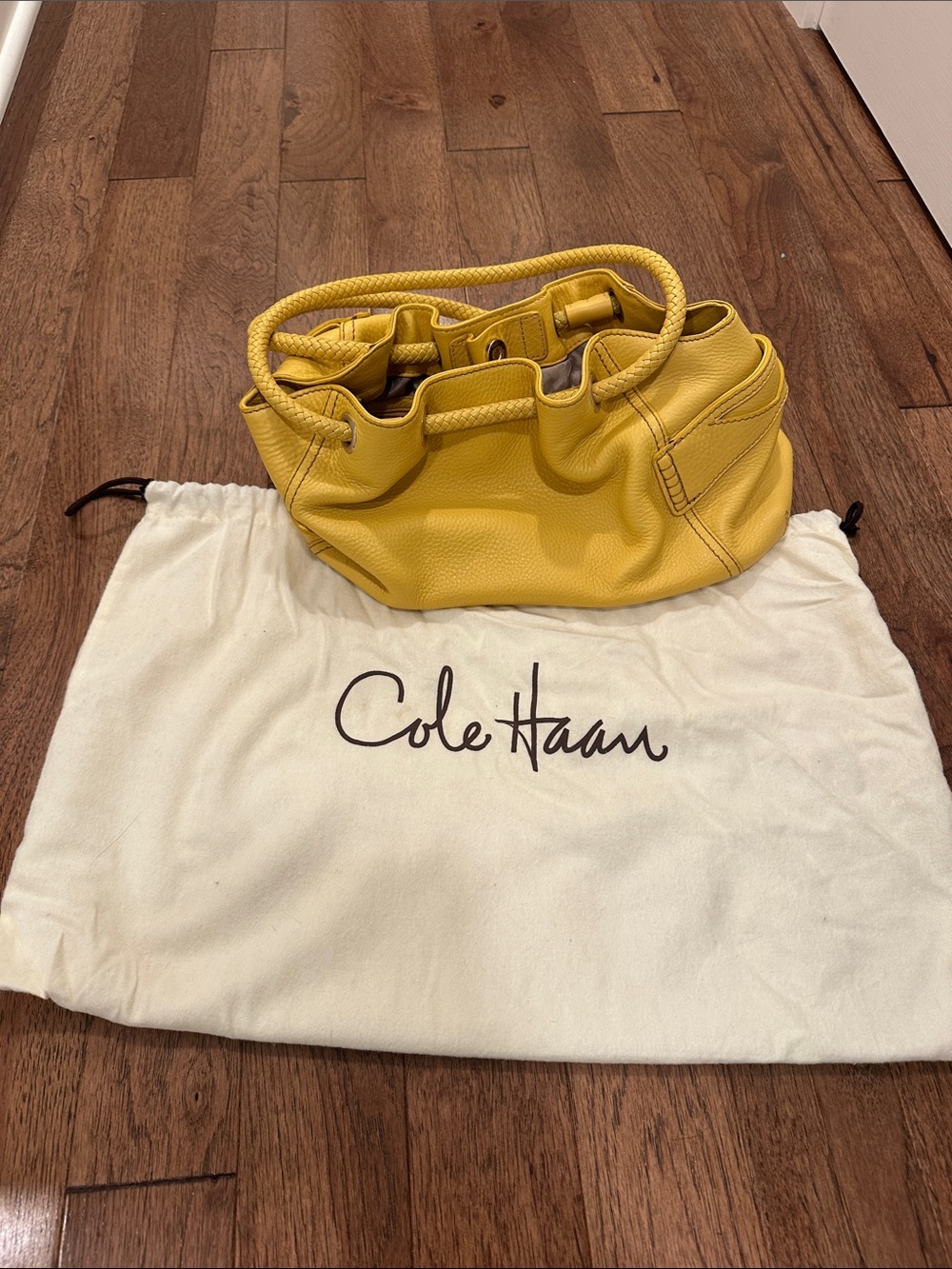 Cole Haan Bright Yellow Leather Shoulder Bag with Braided Handles | A26